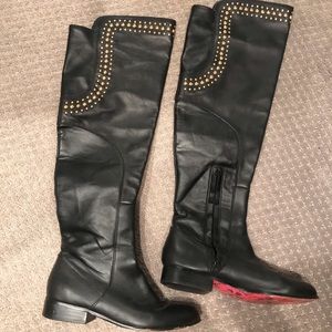 Betsey Johnson black leather over the knee boots
